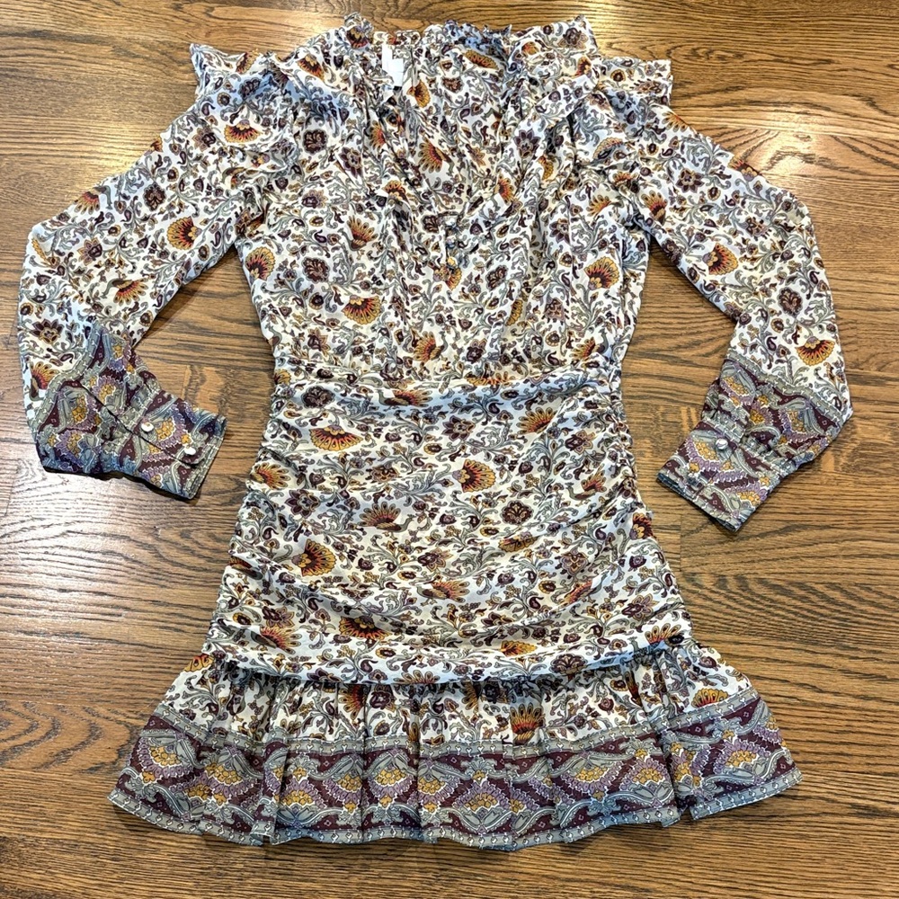 Veronica Beard 100% silk Floral Paisley Ruffle Hem Long Sleeve Dress, 2 - Picture 1 of 4
